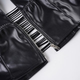 Dark Streetwear Sexy Lace-Up Halter Neck Low-Back Leather Vest