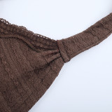 Autumn/Winter Women Sexy Lace-Up See-Through V-Neck Crop Top