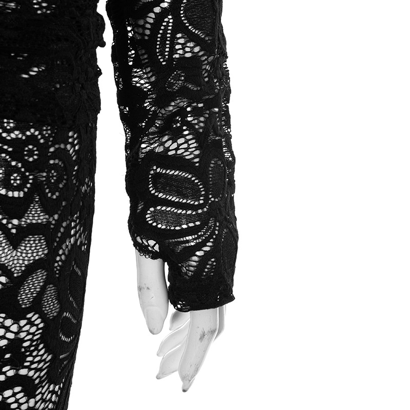 Women Lace Long-Sleeve Hollow-Out Tie Detail & Tight-Fitting Two-Piece Pants Set