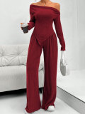 Women Casual Comfortable Off Shoulder Top & Wide-Leg Pants Two-Piece Set