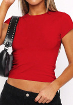 Spring/Autumn Women Casual Short-Sleeve T-Shirt Fitted Pullover Basic Streetwear