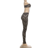 Autumn/Winter Women Fashionable Patchwork Print Sexy Hollow-Out Strapless Low-Back Tight-Fitting Jumpsuit