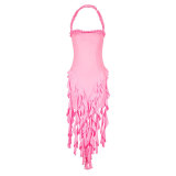 Summer Women Sexy Halter Neck Fringe Detail Bodycon Dress