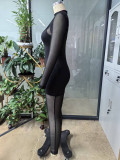 Women Sexy Mesh Long-Sleeve Tight-Fitting Chic See-Through Tight Slim Jumpsuit