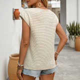 Women Casual Textured Tee Irregular Ruche Solid Color Pullover Top