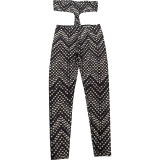 Autumn/Winter Women Fashionable Patchwork Print Sexy Hollow-Out Strapless Low-Back Tight-Fitting Jumpsuit