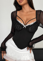 Sexy See-Through Mesh and Lace Boned Bustier