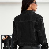 Women Casual Long-Sleeve Washed Denim Jacket