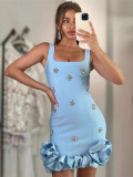 Sexy Beaded Bodycon Bandage Dress Ruffle Hem Mini Evening Gown