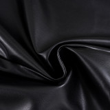Women Sexy Square-Neck Low-Cut Slim-Fit Leather Bodycon Slit Dress