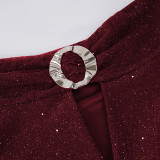 Women Solid Color Sparkly Bow Detail Hollow-Out Strapless Party Bodycon Dress