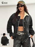 Women Casual Long-Sleeve Sherpa Retro Denim Jacket