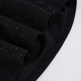 Women Solid Color Sparkly Bow Detail Hollow-Out Strapless Party Bodycon Dress