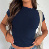 Spring/Autumn Women Casual Short-Sleeve T-Shirt Fitted Pullover Basic Streetwear