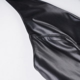 Dark Streetwear Sexy Lace-Up Halter Neck Low-Back Leather Vest