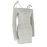 Autumn/Winter Women Lace-Up Strap Elegant Tight-Fitting Knit Dress