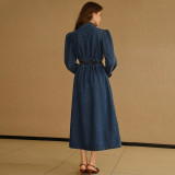 Women Long-Sleeve Denim Maxi Dress