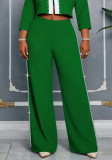 Plus Size Women Green Rhinestone-Studded Wide-Leg Pants