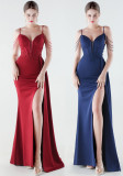 Women Mermaid Lace-Up Beaded Evening Dress