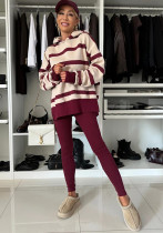 Women Autumn/Winter Casual Solid Striped Print Hoodies and Pant Two-Piece Set