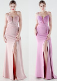 Women Sequined Chain Mermaid Slit Elegant Evening Dress