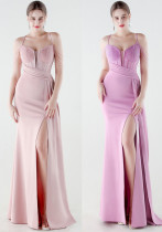 Women Sequined Chain Mermaid Slit Elegant Evening Dress