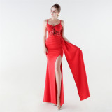 Women Beaded Mermaid Lace-Up Evening Dress