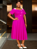 Plus Size Women Color Block Turndown Collar Elegant Formal Party Dress