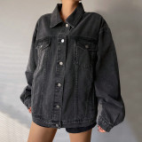 Women Long-Sleeve Turndown Collar Denim Jacket