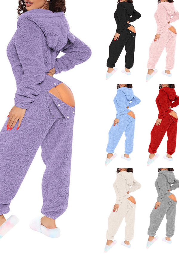 Women Long-Sleeved Hooded Jumpsuit