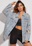 Women Long-Sleeve Ripped Tassel Denim Jacket