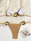 Women Bikini Lace-Up Backless Solid Swimwear