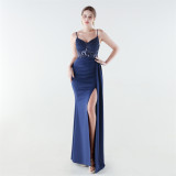 Women Beaded Mermaid Lace-Up Evening Dress