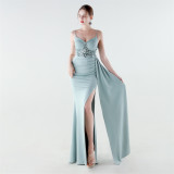 Women Beaded Mermaid Lace-Up Evening Dress
