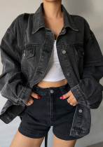 Women Long-Sleeve Turndown Collar Denim Jacket
