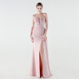 Women Sequined Chain Mermaid Slit Elegant Evening Dress
