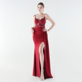 Women Beaded Mermaid Lace-Up Evening Dress