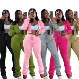 Women's Autumn Winter Fashion Slim Waist Fleece-Lined Hoodies with Drawstring Sport Pants Set