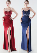 Women Beaded Mermaid Lace-Up Evening Dress