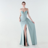Women Sequined Chain Mermaid Slit Elegant Evening Dress