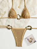 Women Bikini Lace-Up Backless Solid Swimwear