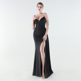 Women Mermaid Lace-Up Beaded Evening Dress