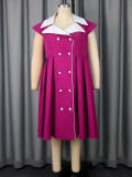 Plus Women Rose Color Block Turndown Collar Elegant Formal Party Dress