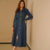 Women Long-Sleeve Denim Maxi Dress