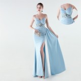 Women Beaded Mermaid Lace-Up Evening Dress