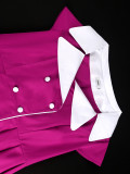 Plus Women Rose Color Block Turndown Collar Elegant Formal Party Dress
