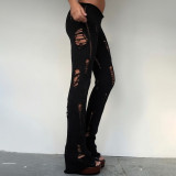 Women Autumn/Winter Hollow-Out Ripped Knitting Pants