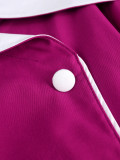 Plus Women Rose Color Block Turndown Collar Elegant Formal Party Dress