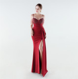 Women Sequined Chain Mermaid Slit Elegant Evening Dress