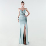 Women Beaded Mermaid Lace-Up Evening Dress